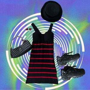 y2k black and red striped mini dress